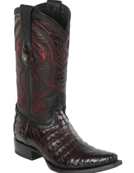 Mens Wild West Caiman Belly Skin Snip Toe Boot Black Cherry