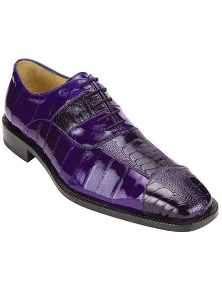 Belvedere Mare  Shoes Men's Purple Genuine Ostrich & Eel Split-toe Oxfords
