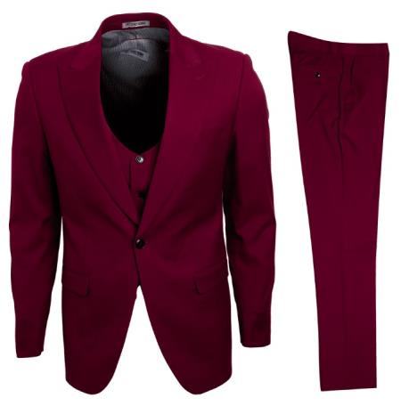 Stacy Adams Suit 1920s Vest Burgundy Big Lapels 3 Piece