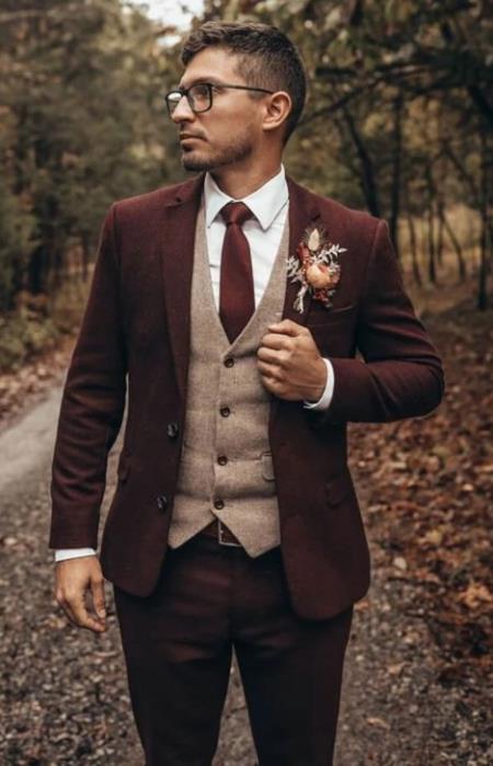 groomsmen-tweed-suit-maroon-herringbone