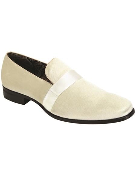Velvet Shoe - Slip on Shoe - Ivory Prom Shoe