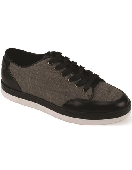 Mens Sneaker Shoe - Leather Accents Black