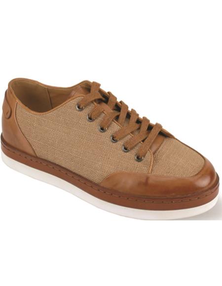 Mens Sneaker Shoe - Leather Accents Tan