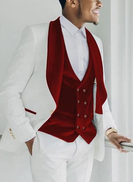 Wedding Tuxedo - Groom Suit - White and Red Prom Suit