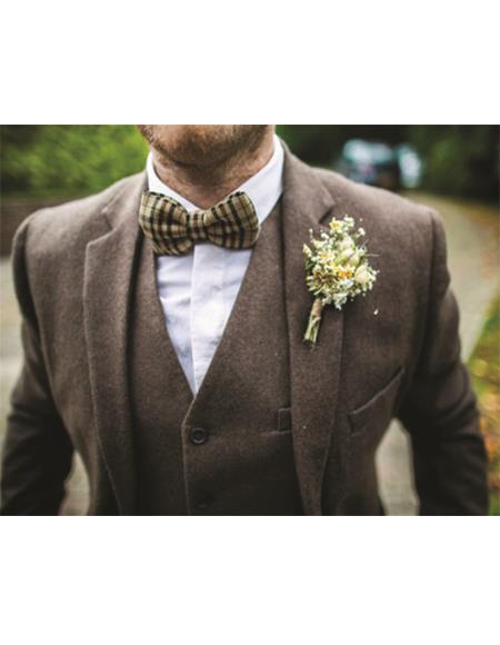 SKU#JA60786 Groomsmen Tweed Suit - Brown Herringbone Western Suit