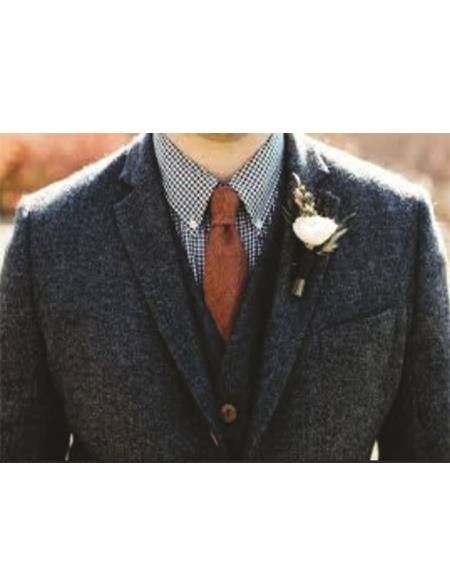 Groomsmen Tweed Suit - Gray Herringbone Western Suit