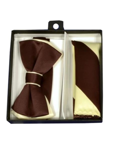 Mens Formal - Wedding Bowtie - Prom Brown and Cream Bowtie