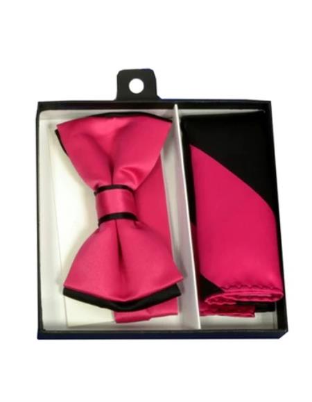 SKU#JA61059 Mens Formal - Wedding Bowtie - Prom Fuchsia and Black Bowtie