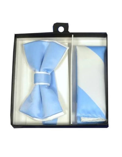 Mens Formal - Wedding Bowtie - Prom Sky Blue and White Bowtie