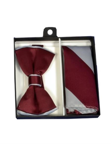 Mens Formal - Wedding Bowtie - Prom Burgundy and Silver Bowtie