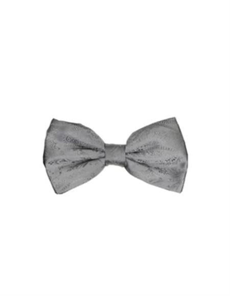 Mens Formal - Wedding Bowtie - Prom Silver Paisley Bowtie
