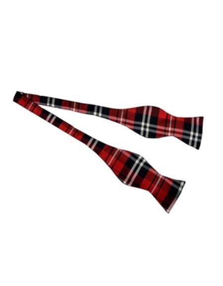 Mens Formal - Wedding Bowtie - Prom Red Plaid Self-Tie Bowtie