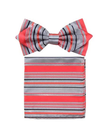 Mens Formal - Wedding Bowtie - Prom Red and Grey Stripe Bowtie