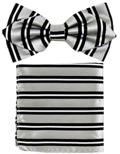 Mens Formal - Wedding Bowtie - Prom Silver Stripe Bowtie