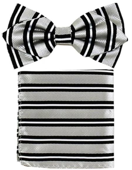 Mens Formal - Wedding Bowtie - Prom Silver Stripe Bowtie