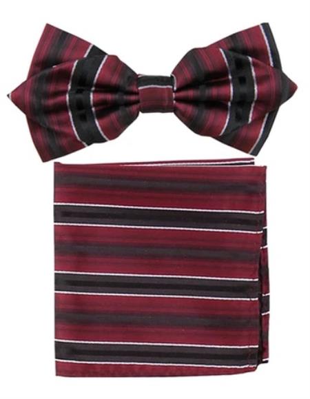 Mens Formal - Wedding Bowtie - Prom Burgundy Stripe Bowtie
