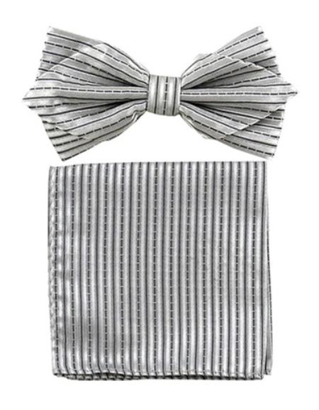Mens Formal - Wedding Bowtie - Prom Silver Stripe Bowtie