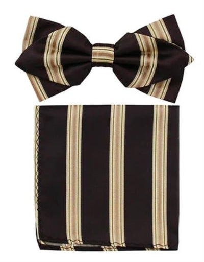 Mens Formal - Wedding Bowtie - Prom Black and Gold Stripe Bowtie