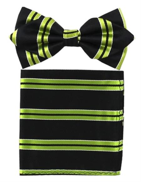 Mens Formal - Wedding Bowtie - Prom Bright Green Stripe Bowtie