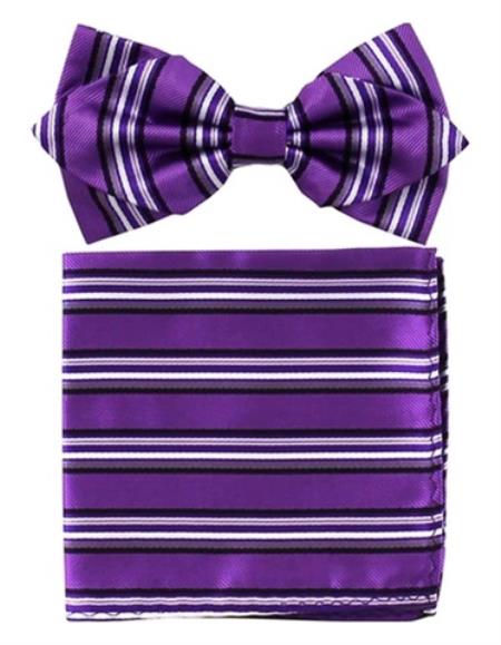 Mens Formal - Wedding Bowtie - Prom Purple Stripe Bowtie