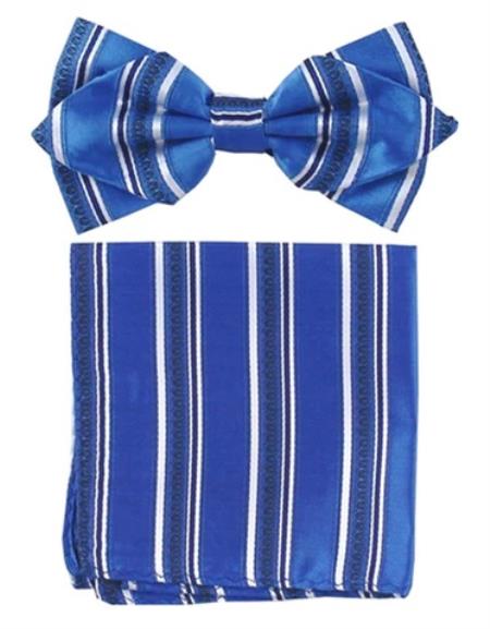Mens Formal - Wedding Bowtie - Prom Royal Blue Stripe Bowtie