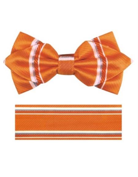 Mens Formal - Wedding Bowtie - Prom Orange Stripe Bowtie