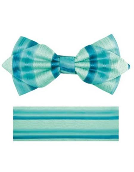 Mens Formal - Wedding Bowtie - Prom Aqua Stripe Bowtie
