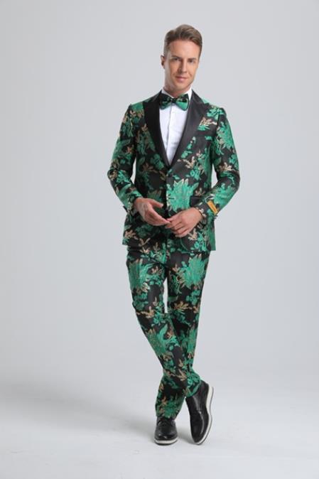 Green & Black Paisley Wedding Tuxedo Set