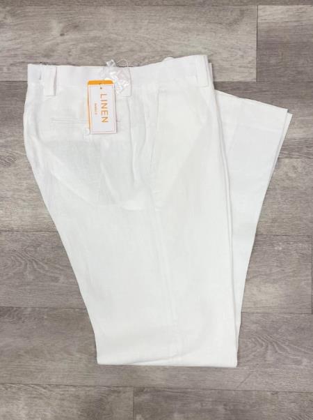 Linen Flat Front Pants White