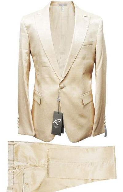 Rossiman Men’s Cream Sateen Suit - Glossy Formalwear
