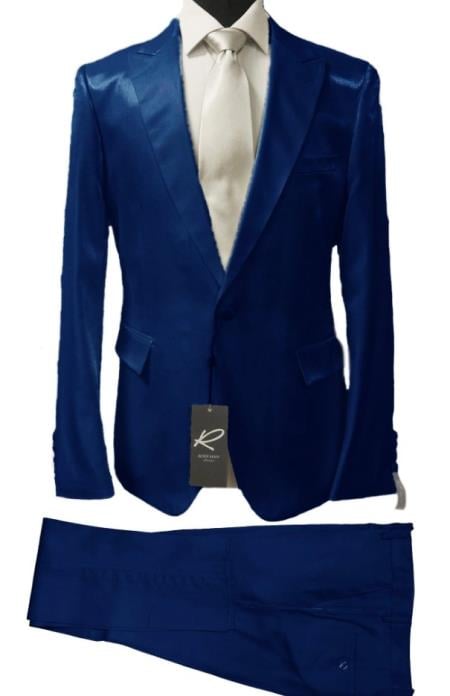 Rossiman Royal Blue Sateen Suit: Bold & Refined