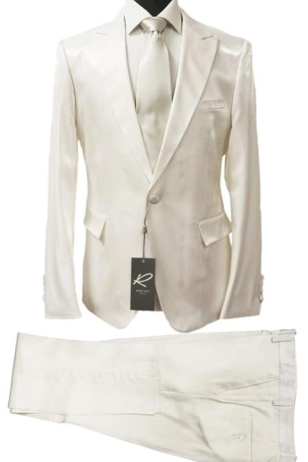 Rossiman White Sateen Suit-Shiny Finish, Sleek Cut