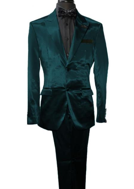 Teal Sateen Vested Men's Blazer Suit