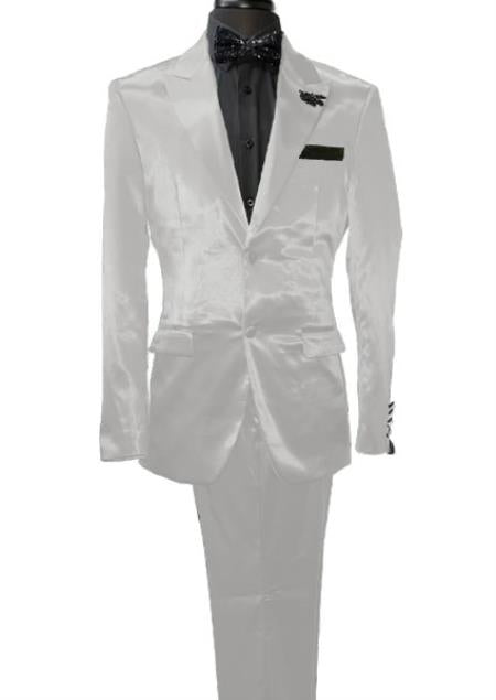 Mens Shiny Blazer White Sateen Vested Suit