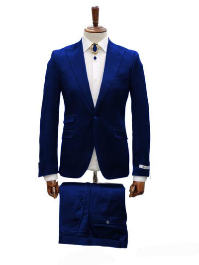 Mens Shiny Blazer - Royal Blue Sateen Vested Suit