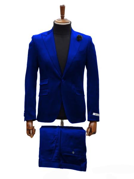Mens Shiny Blazer - Navy Sateen Vested Suit