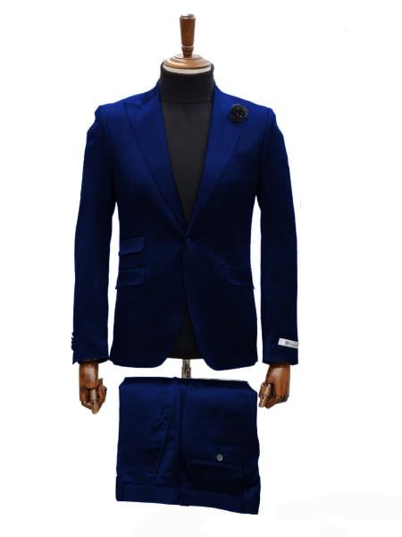Mens Shiny Blazer - Royal Blue Sateen Vested Suit
