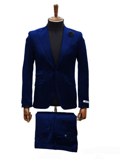 Mens Shiny Blazer - Royal Blue Sateen Vested Suit