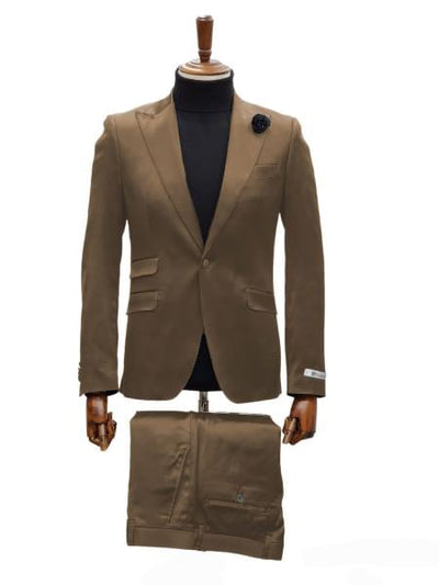 Mens Shiny Blazer - Tan Sateen Vested Suit