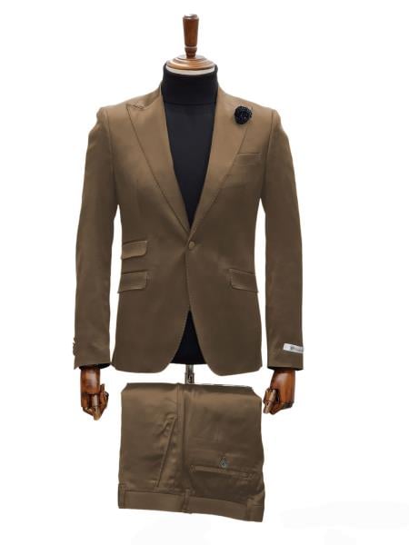 Mens Shiny Blazer - Tan Sateen Vested Suit