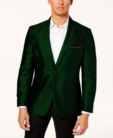 Mens Shiny Blazer - Hunter Green Sateen Vested Suit