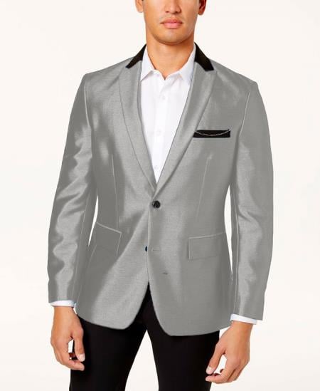 SKU#JA61694 Mens Shiny Blazer - White Sateen Vested Suit