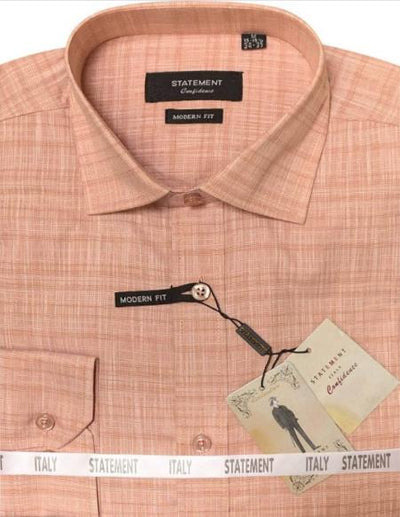 Mens Long Sleeve 100% Cotton Shirt - Light Texture - Copper