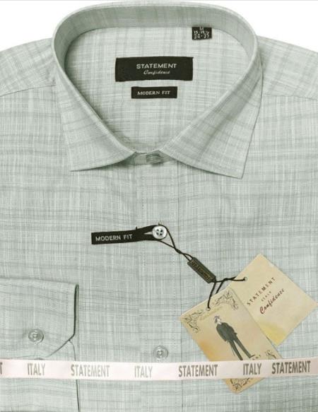 Mens Long Sleeve 100% Cotton Shirt - Light Texture - Green