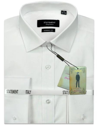 Mens Long Sleeve 100% Cotton Shirt - French Cuff - White