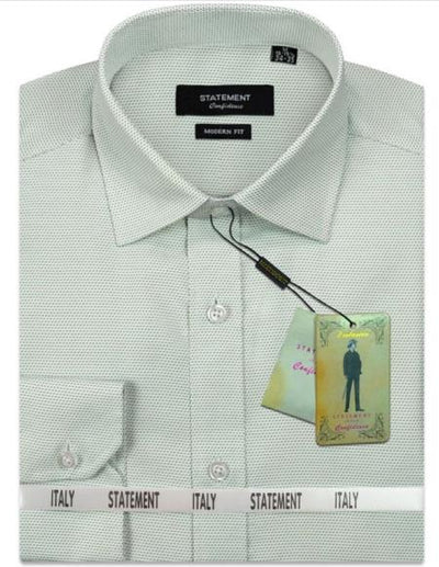 Mens Long Sleeve 100% Cotton Shirt - Pin Dot - Green