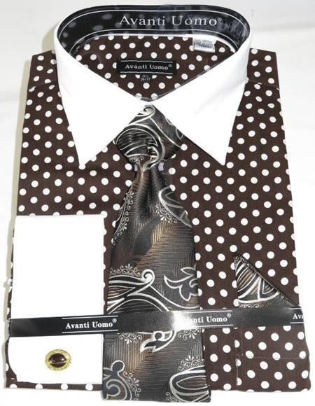 Polka Dot Dress Shirt - Brown Chocolate