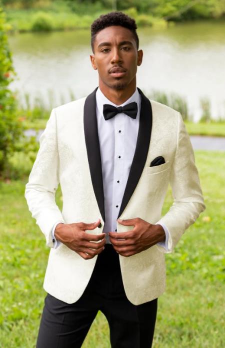 Ivory Dinner Jacket - Ivory Blazer - Cream Paisley Wedding Tuxedo Jacket