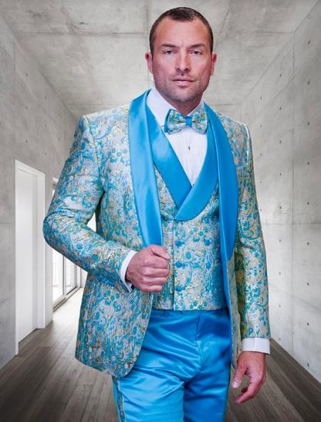 Blue and Gold Blazer - Turquoise Blazer