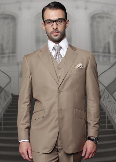 Mens Suits Regular Fit - Wool Suit - Pleated Pants - Bronze Suit